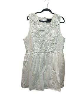 Lane Bryant white Eylet sleeveless fit and flare knee length cotton dress 24